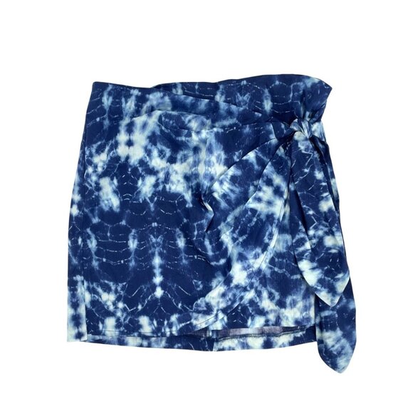 Zara Dresses & Skirts - NWT Zara Womens Small Blue Tie-Dye Pleated Mini Skirt Knot Detail Faux Wrap